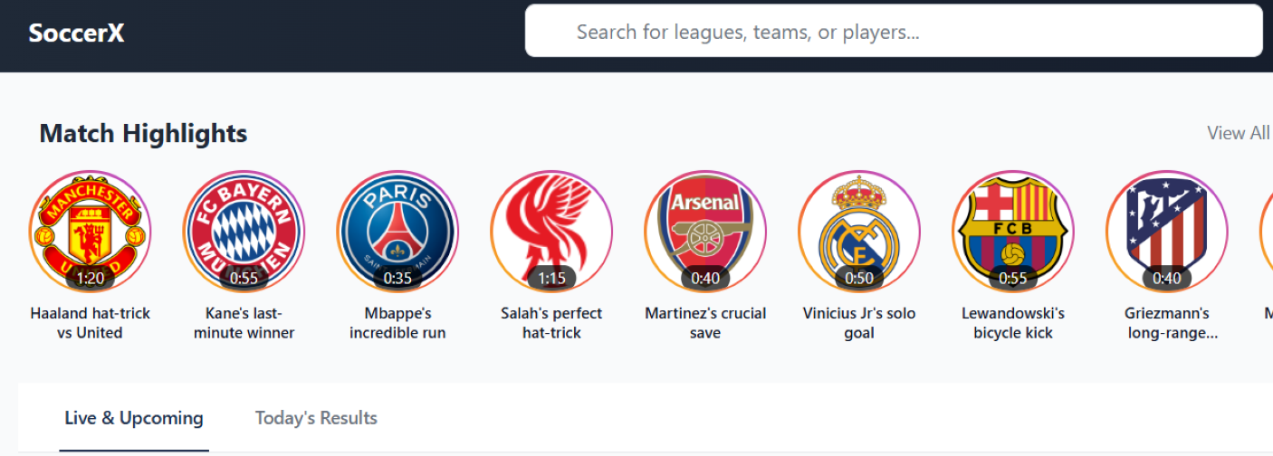 SoccerX app screenshot